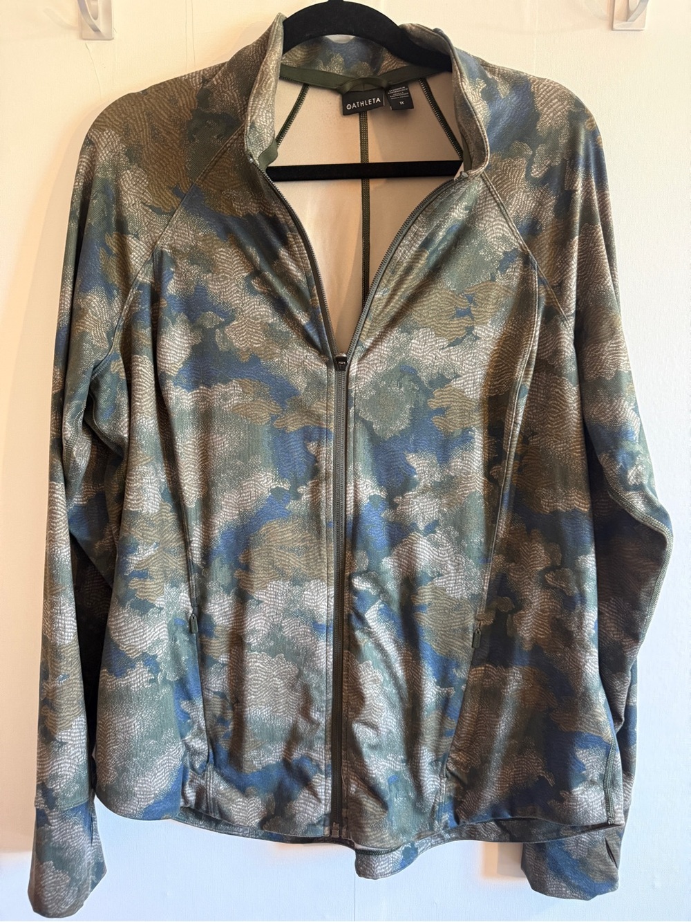 Athleta 1X Camo Floral Full Zip Performance Jacket Blue Green Activewear